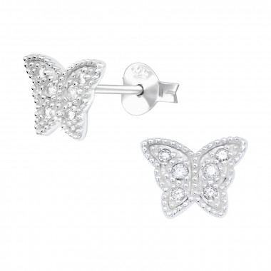 Butterfly - 925 Sterling Silver Stud Earrings with CZ SD40914