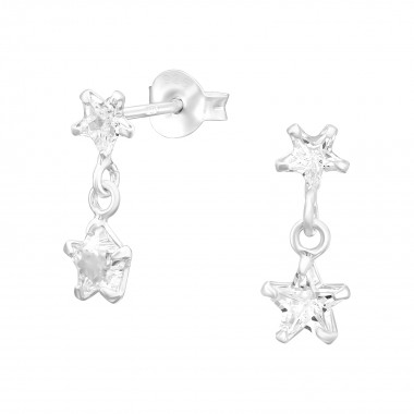 Hanging Star - 925 Sterling Silver Stud Earrings with CZ SD40974