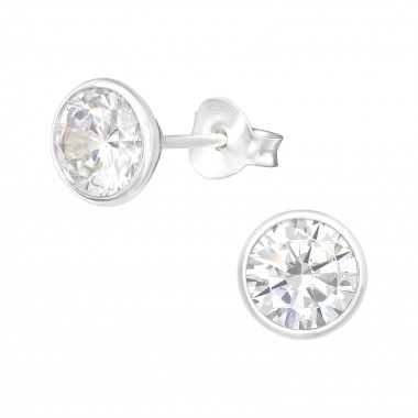 Round - 925 Sterling Silver Stud Earrings with CZ SD40976