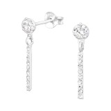 Round With Hanging Bar - 925 Sterling Silver Stud Earrings with CZ SD40985