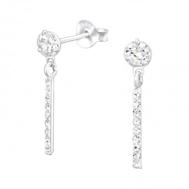 Round With Hanging Bar - 925 Sterling Silver Stud Earrings with CZ SD40985