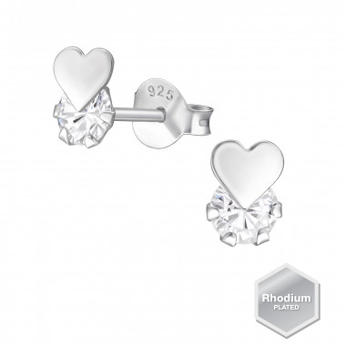 Heart - 925 Sterling Silver Stud Earrings with CZ SD41056