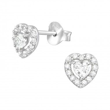 Heart - 925 Sterling Silver Stud Earrings with CZ SD41104
