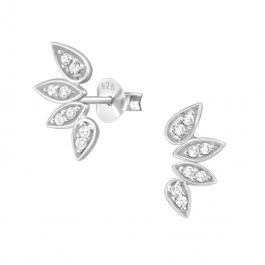 Leaf - 925 Sterling Silver Stud Earrings with CZ SD41117
