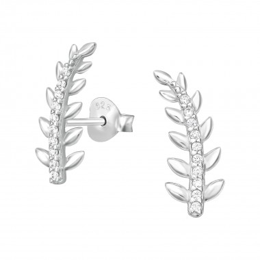 Leaf - 925 Sterling Silver Stud Earrings with CZ SD41119