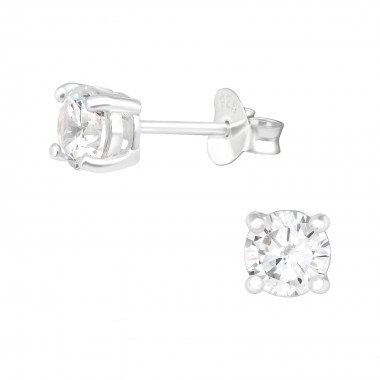Round 5mm - 925 Sterling Silver Stud Earrings with CZ SD41139