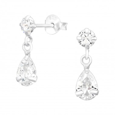 Geometric - 925 Sterling Silver Stud Earrings with CZ SD41146