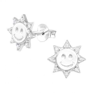Sun - 925 Sterling Silver Stud Earrings with CZ SD41282