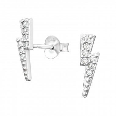 Thunderbolt - 925 Sterling Silver Stud Earrings with CZ SD41288