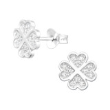 Lucky Four Leaf Clover - 925 Sterling Silver Stud Earrings with CZ SD41292