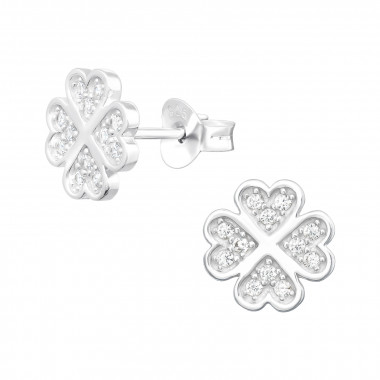 Lucky Four Leaf Clover - 925 Sterling Silver Stud Earrings with CZ SD41292