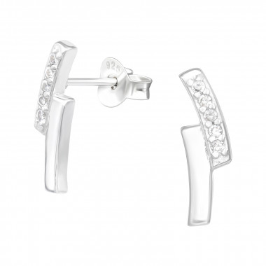 Geometric - 925 Sterling Silver Stud Earrings with CZ SD41295