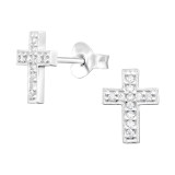 Cross - 925 Sterling Silver Stud Earrings with CZ SD41301