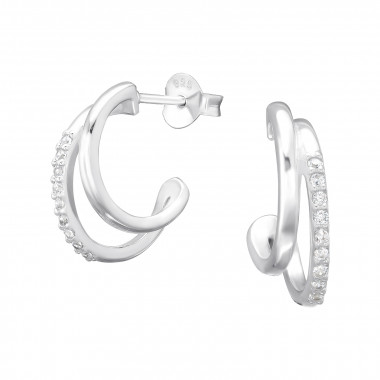 Half Hoop - 925 Sterling Silver Stud Earrings with CZ SD41307