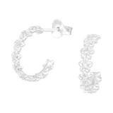 Flower Half Hoop - 925 Sterling Silver Stud Earrings with CZ SD41308
