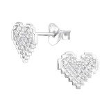 Pixel Heart - 925 Sterling Silver Stud Earrings with CZ SD41312