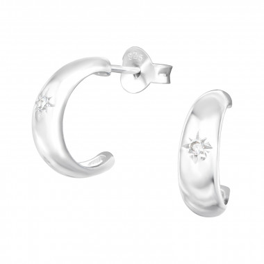 Half Hoop - 925 Sterling Silver Stud Earrings with CZ SD41314