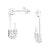 Pin Half Hoop - 925 Sterling Silver Stud Earrings with CZ SD41319