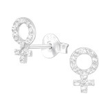 Female Gender Sign - 925 Sterling Silver Stud Earrings with CZ SD41333