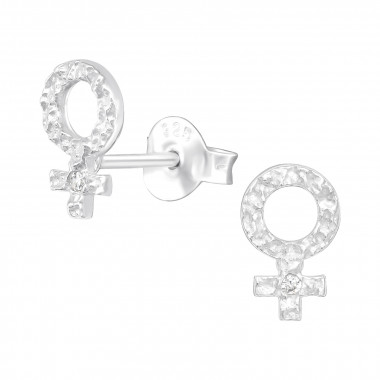 Female Gender Sign - 925 Sterling Silver Stud Earrings with CZ SD41333