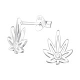 Cannabis Leaf - 925 Sterling Silver Stud Earrings with CZ SD41335