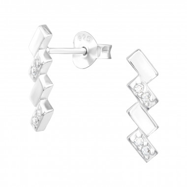 Geometric - 925 Sterling Silver Stud Earrings with CZ SD41354