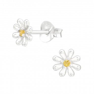 Flower - 925 Sterling Silver Stud Earrings with CZ SD41358