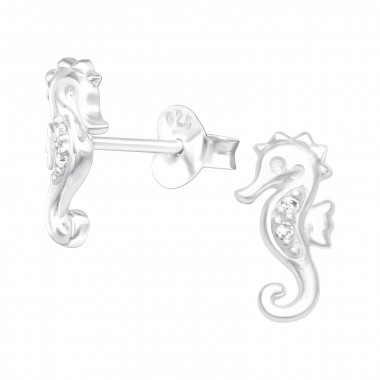 Seahores - 925 Sterling Silver Stud Earrings with CZ SD41359