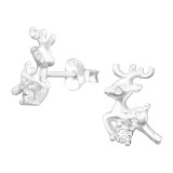 Reindeer - 925 Sterling Silver Stud Earrings with CZ SD41361