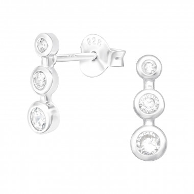 Geometric - 925 Sterling Silver Stud Earrings with CZ SD41366