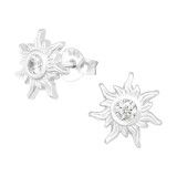 Sun - 925 Sterling Silver Stud Earrings with CZ SD41367