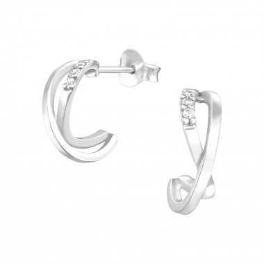 Half Hoop - 925 Sterling Silver Stud Earrings with CZ SD41636