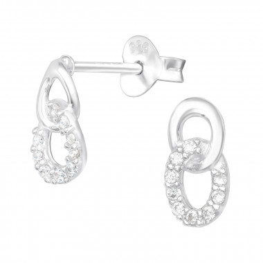 Circle Links - 925 Sterling Silver Stud Earrings with CZ SD41887
