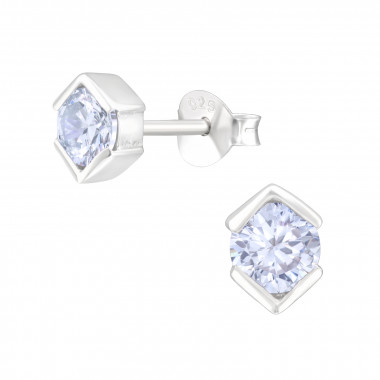 Geometric - 925 Sterling Silver Stud Earrings with CZ SD42238