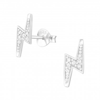 Lightning Bolt - 925 Sterling Silver Stud Earrings with CZ SD42396