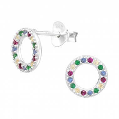 Circle - 925 Sterling Silver Stud Earrings with CZ SD42442