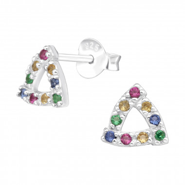Triangle - 925 Sterling Silver Stud Earrings with CZ SD42443