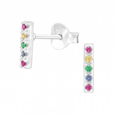 Bar - 925 Sterling Silver Stud Earrings with CZ SD42444