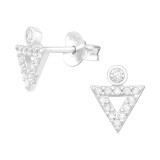 Geometric - 925 Sterling Silver Stud Earrings with CZ SD42511