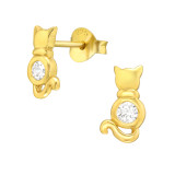 Cat - 925 Sterling Silver Stud Earrings with CZ SD42532