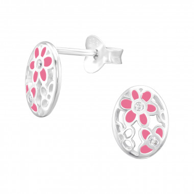 Flower - 925 Sterling Silver Stud Earrings with CZ SD42763