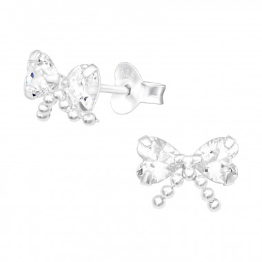 Bow - 925 Sterling Silver Stud Earrings with CZ SD42794