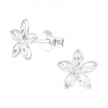 Flower - 925 Sterling Silver Stud Earrings with CZ SD42795