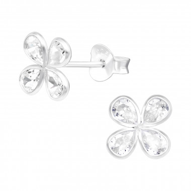 Flower - 925 Sterling Silver Stud Earrings with CZ SD42796