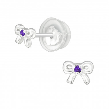 Bow - 925 Sterling Silver Stud Earrings with CZ SD42990