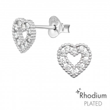 Heart - 925 Sterling Silver Stud Earrings with CZ SD43028