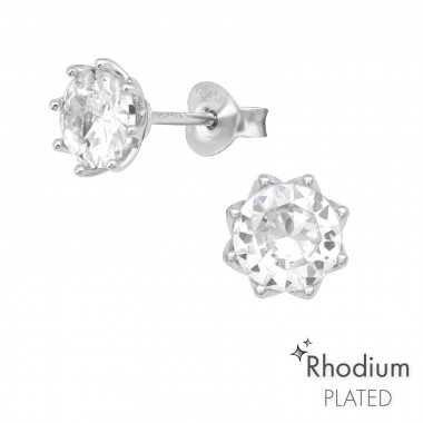 Flower - 925 Sterling Silver Stud Earrings with CZ SD43065