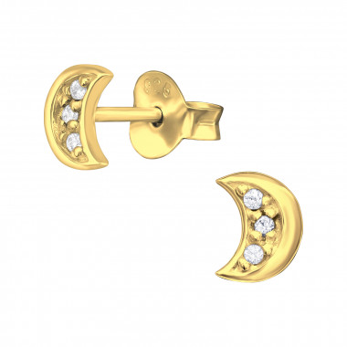 Moon - 925 Sterling Silver Stud Earrings with CZ SD43076