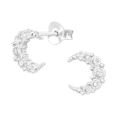 Moon - 925 Sterling Silver Stud Earrings with CZ SD43079