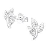 Leaves - 925 Sterling Silver Stud Earrings with CZ SD43251